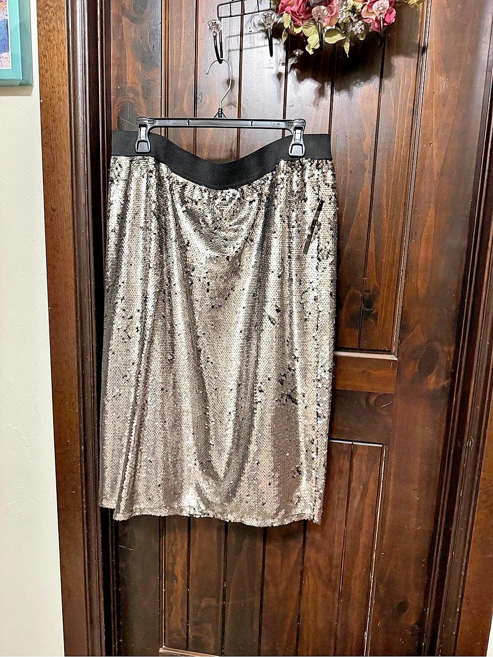 Worthington Sequin Midi Skirt in Silver & Black